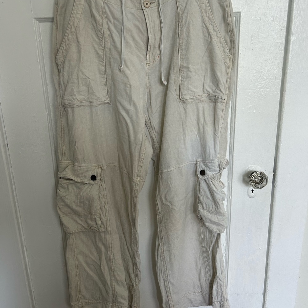 Anthropologie Wide Leg Linen Pants - Cream